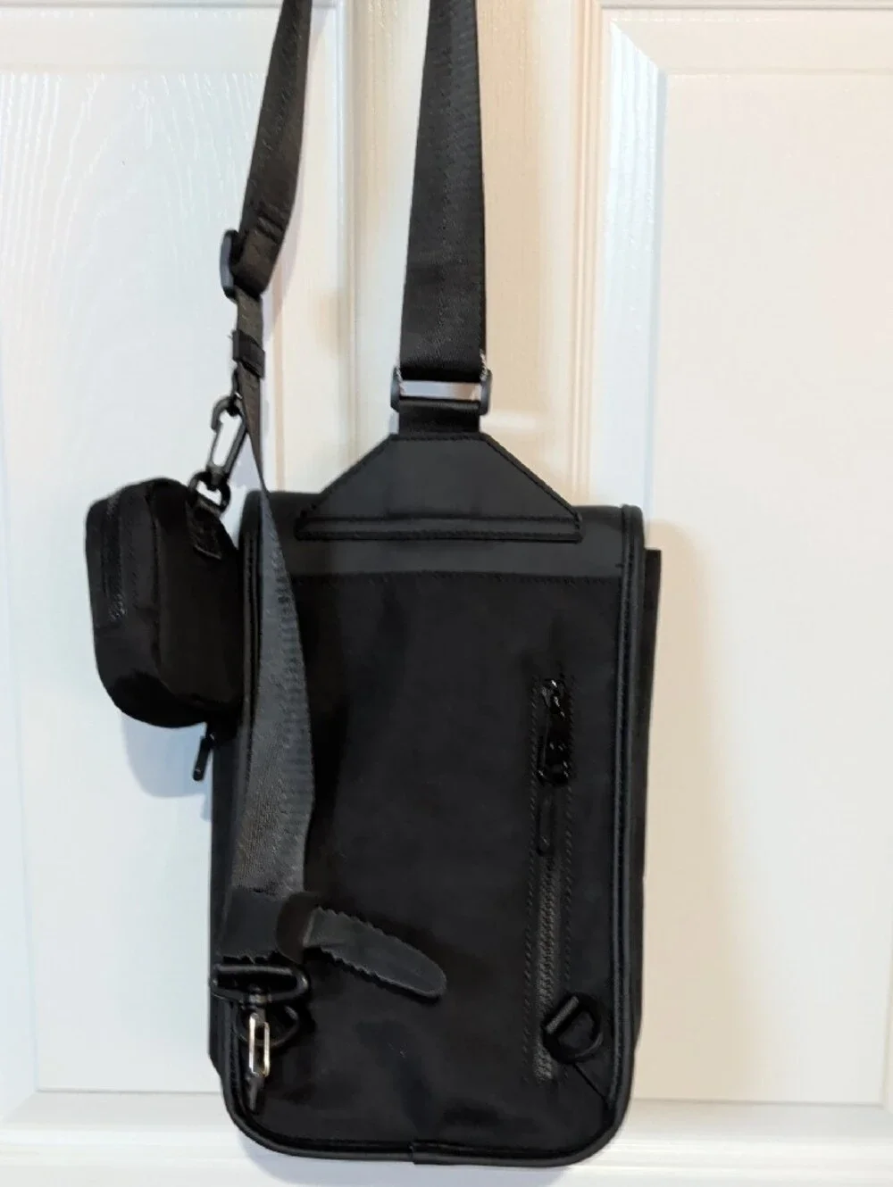 True Religion Black Nylon Crossbody Messenger Bag with Detachable Pouch